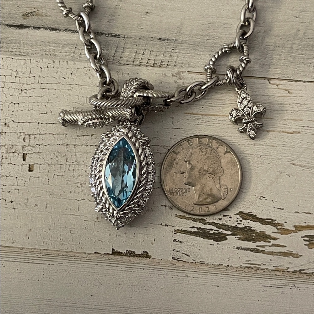 Judith Ripka Blue Topaz CZ Enhancer Sterling Silver Toggle Necklace - Picture 8 of 8